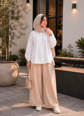 White Button Down Shirt With Beige Flapper Trouser