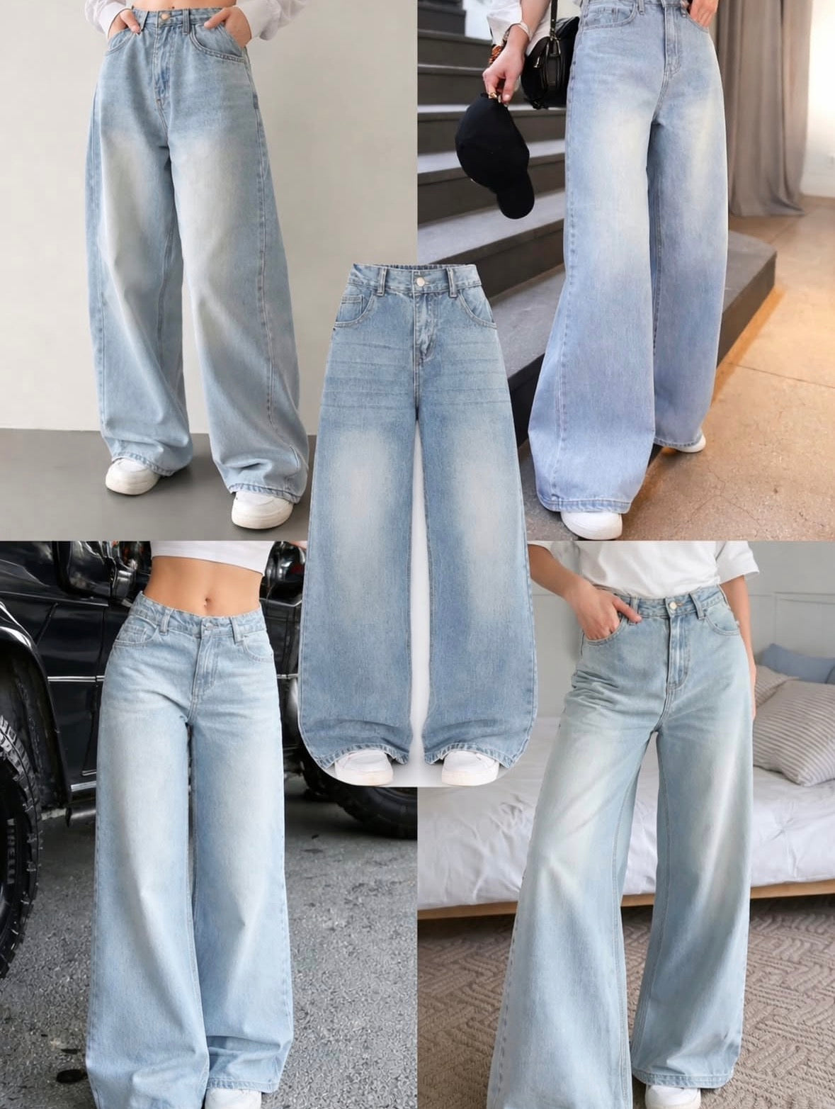 Sky Blue Vintage Wide Leg Jeans