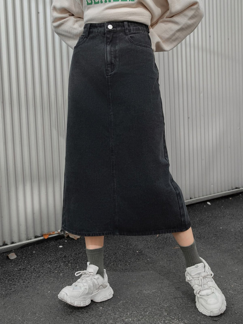 Grey Denim Skirts