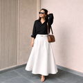 Black Button Down Shirt & White Flowy Chiffon Skirt