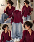 Burgundy Button Down Shirt With Sky Blue Vintage Wide Leg Jeans