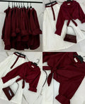 Burgundy Button Down Shirt & White Flowy Chiffon Skirt
