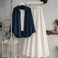 Navy Blue Button Down Shirt With White Inner & White Flowy Chiffon Skirt
