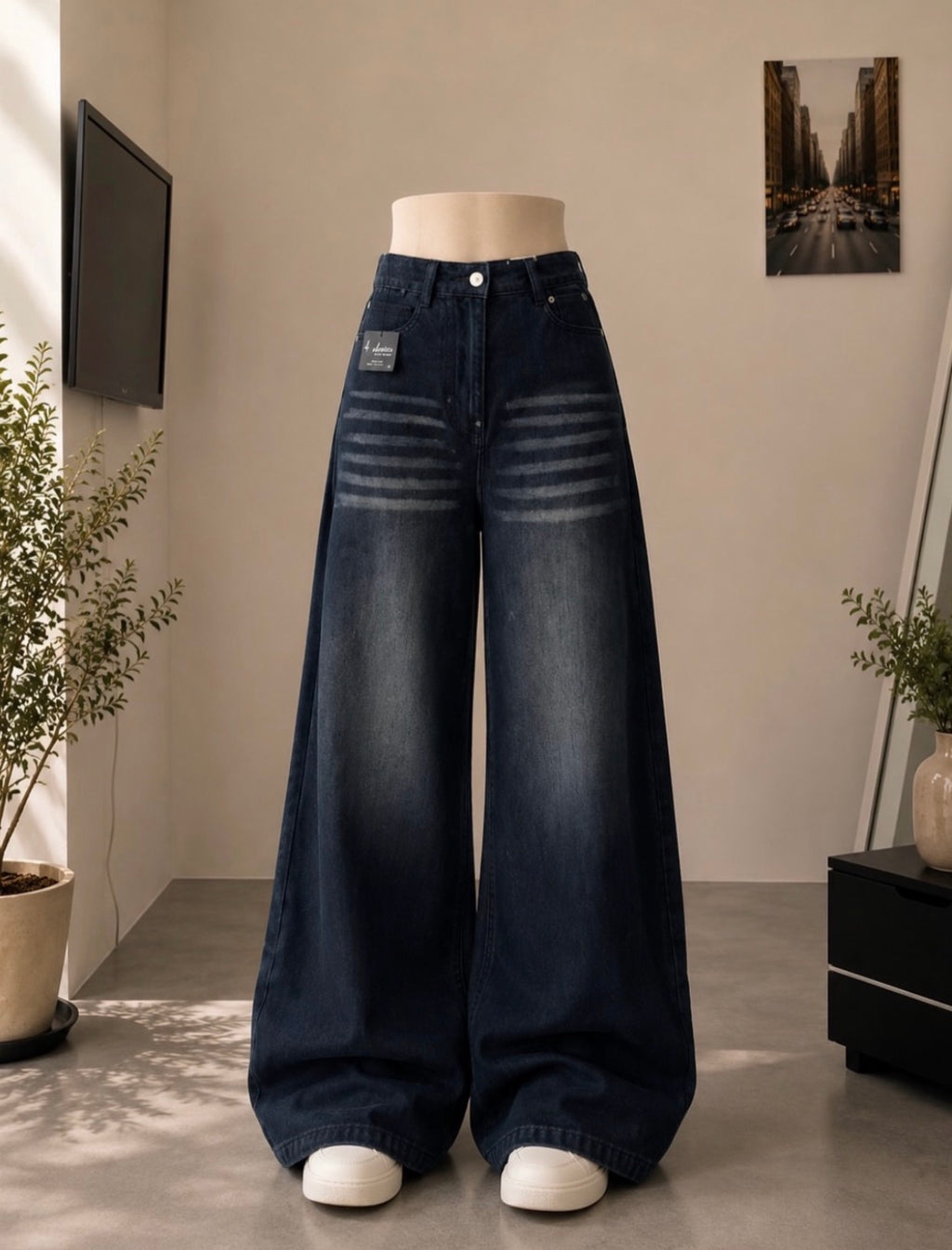 Dark Blue Vintage Wide Leg Jeans