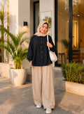 Black Button Down Shirt With Beige Flapper Trouser