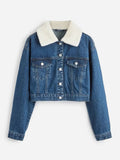 Dark Blue Fur Collared Denim Jacket
