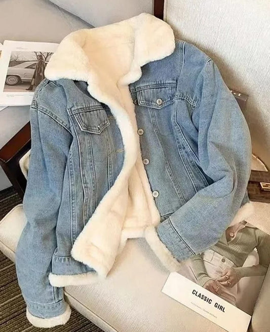 iceblue Furry Denim Jacket