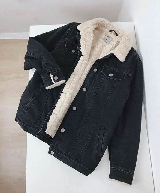 black Furry Denim Jacket