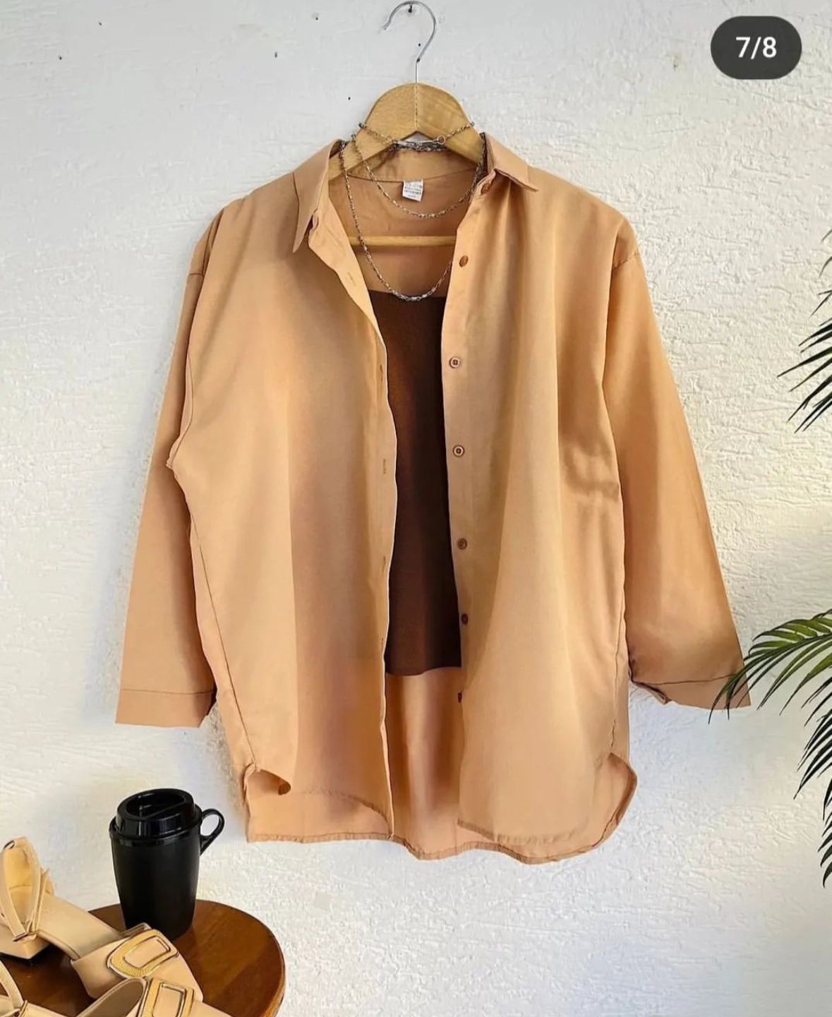 beige button down shirt