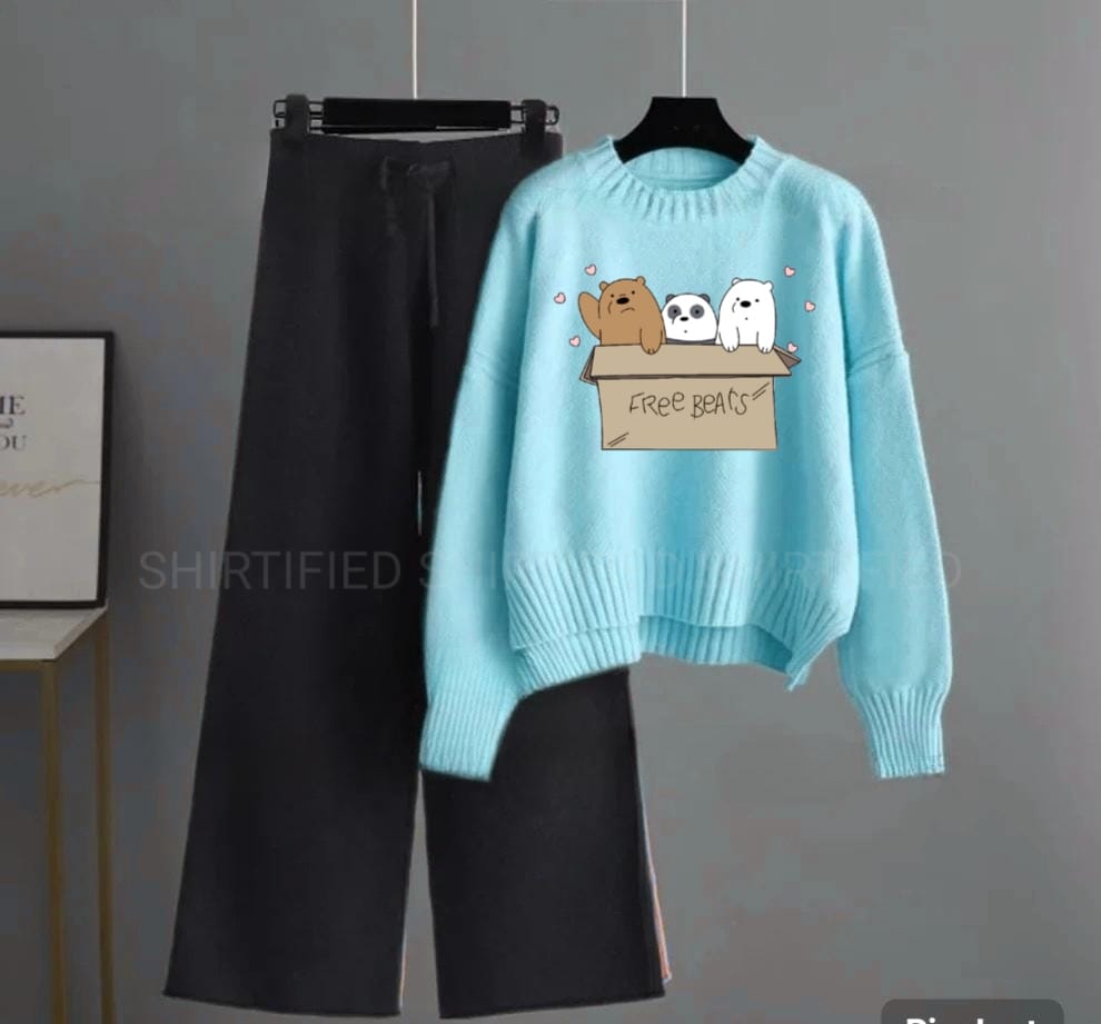black flapper plain with skyblue sweatshirt free bears
