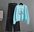 black flapper plain with skyblue sweatshirt saturn cloudes print