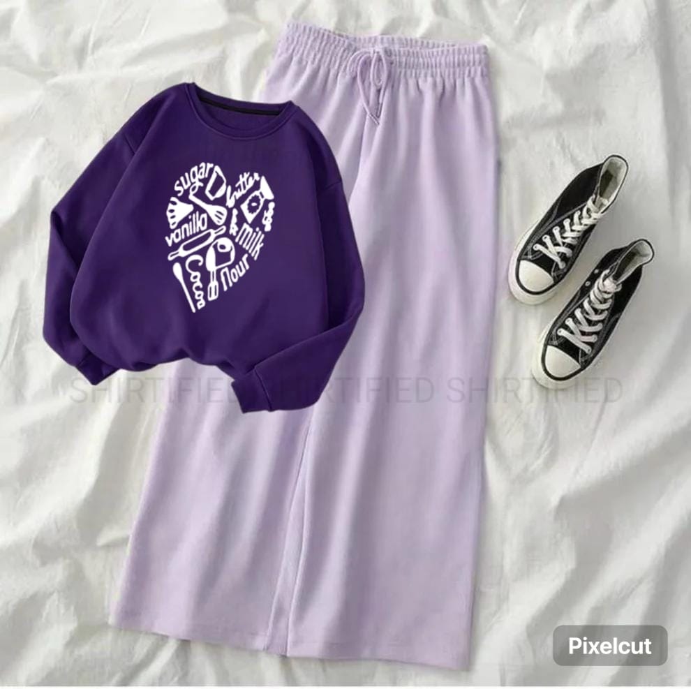 dark purple sweatshirt sugar vanilla print with lilac flapper