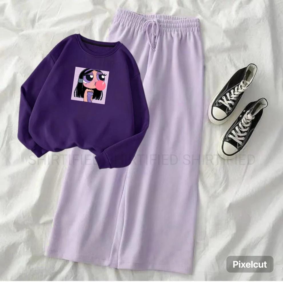 dark purple sweatshirt butterpuff with lilac flapper