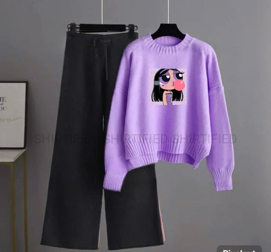 black flapper plain with lilac sweatshirt bubble girl