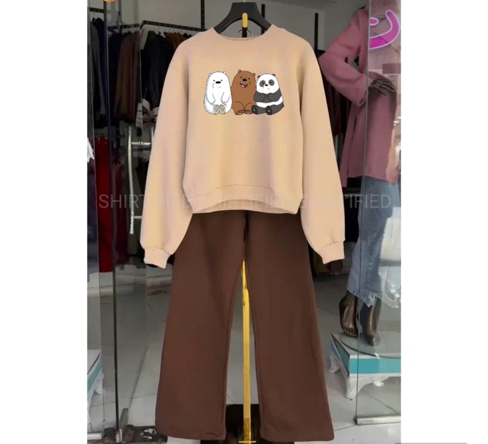 brown flapper plain with beige sweatshirt 3bears