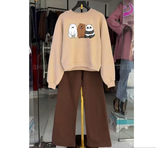 brown flapper plain with beige sweatshirt 3bears
