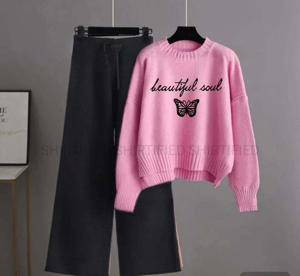 black flapper plain with pink  sweatshirt beautiful soul with black butterfly