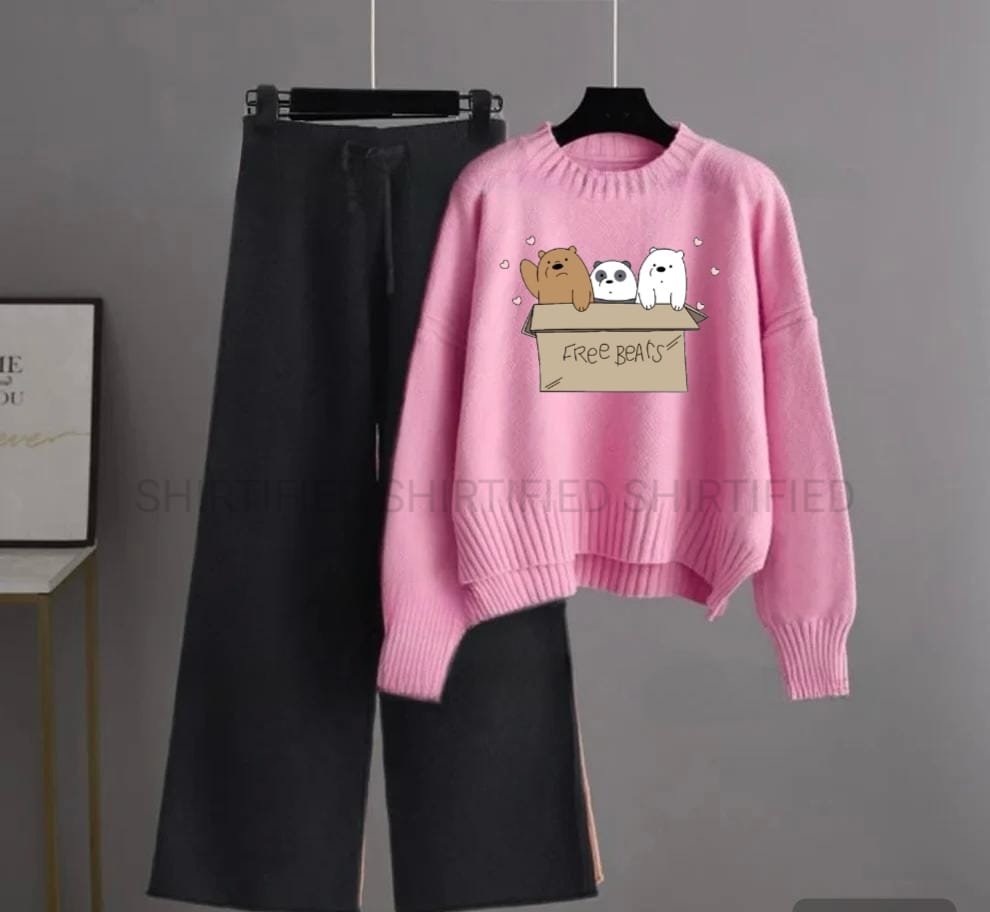 black flapper plain with pink  sweatshirt free bears