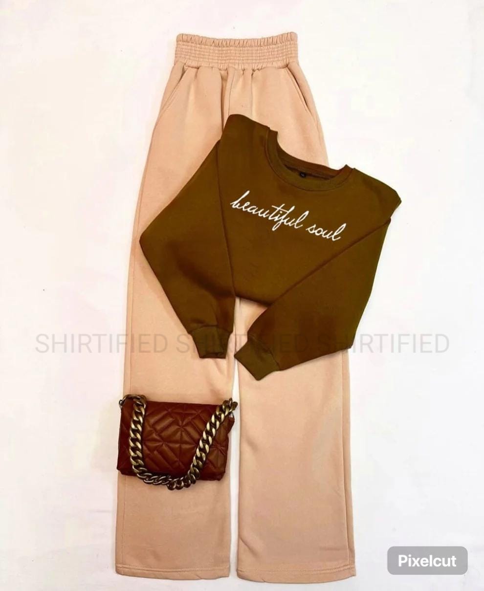 brown sweatshirt beautiful soul with beige flapper plain