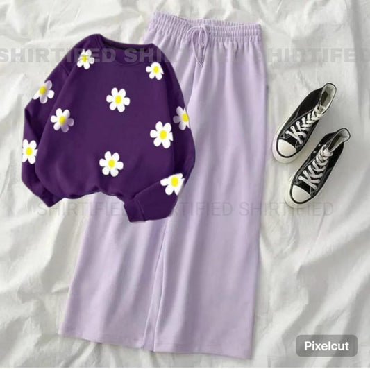 dark purple sweatshirt sunflowers all over with lilac flapper