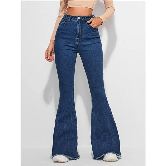 dark washed bell bottom jeans
