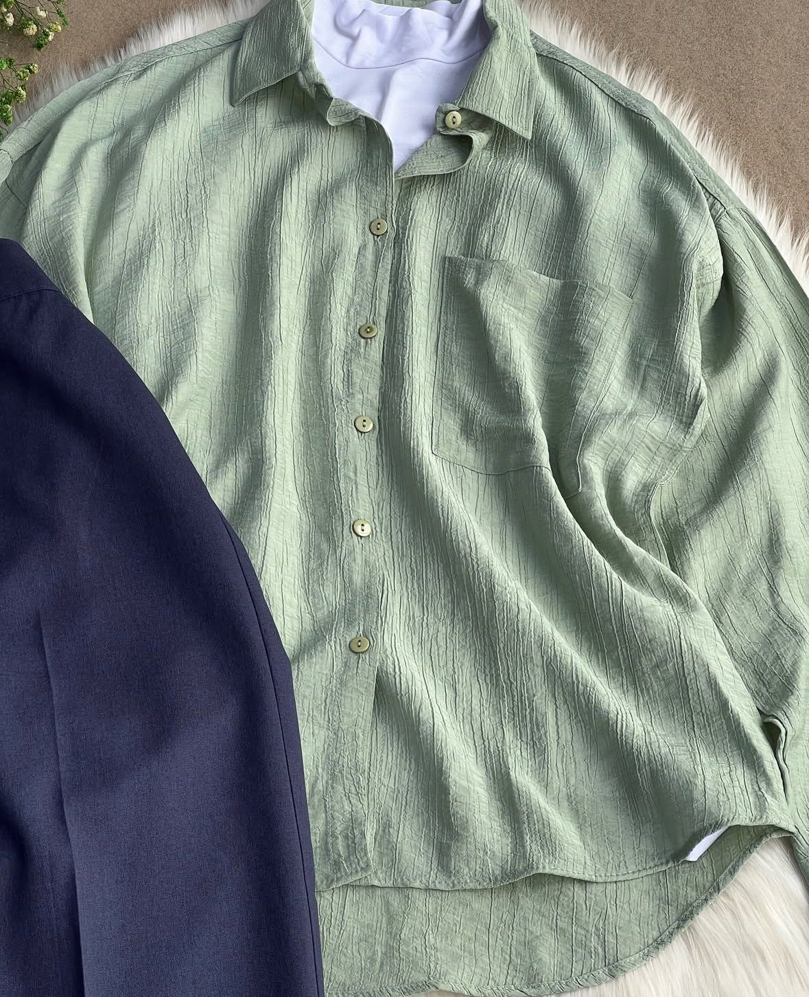 navyblue formal pants with sea-green button down shirt