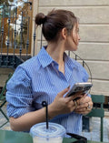 trendy blue lining button down shirt
