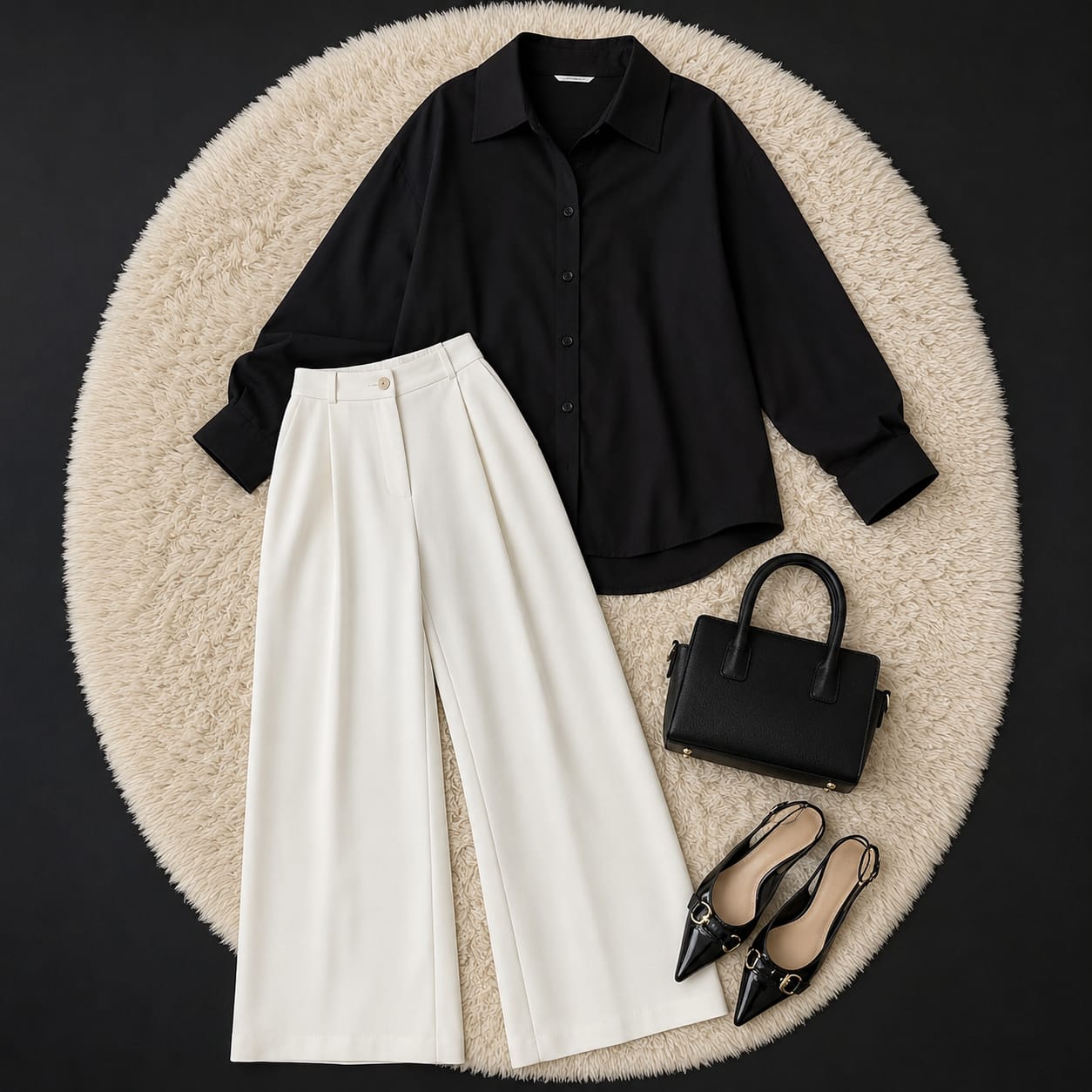 White Formal Pant With Black Button Down Shirt