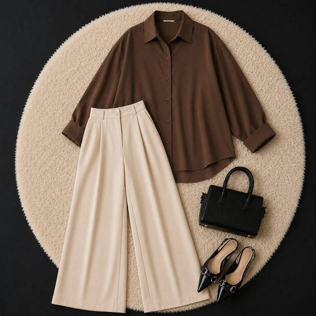 Beige Formal Pant With Brown Button Down Shirt
