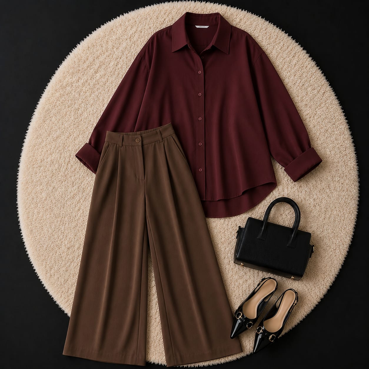 Brown Formal Pant With Burgundy Button Down Shirt