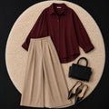 Beige Formal Pant With Burgundy Button Down Shirt