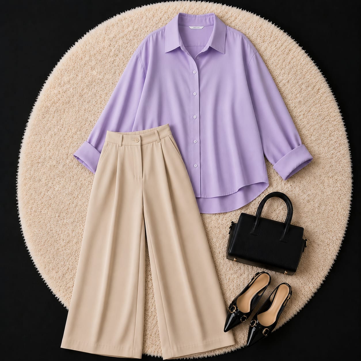 Beige Formal Pant With Lilac Button Down Shirt