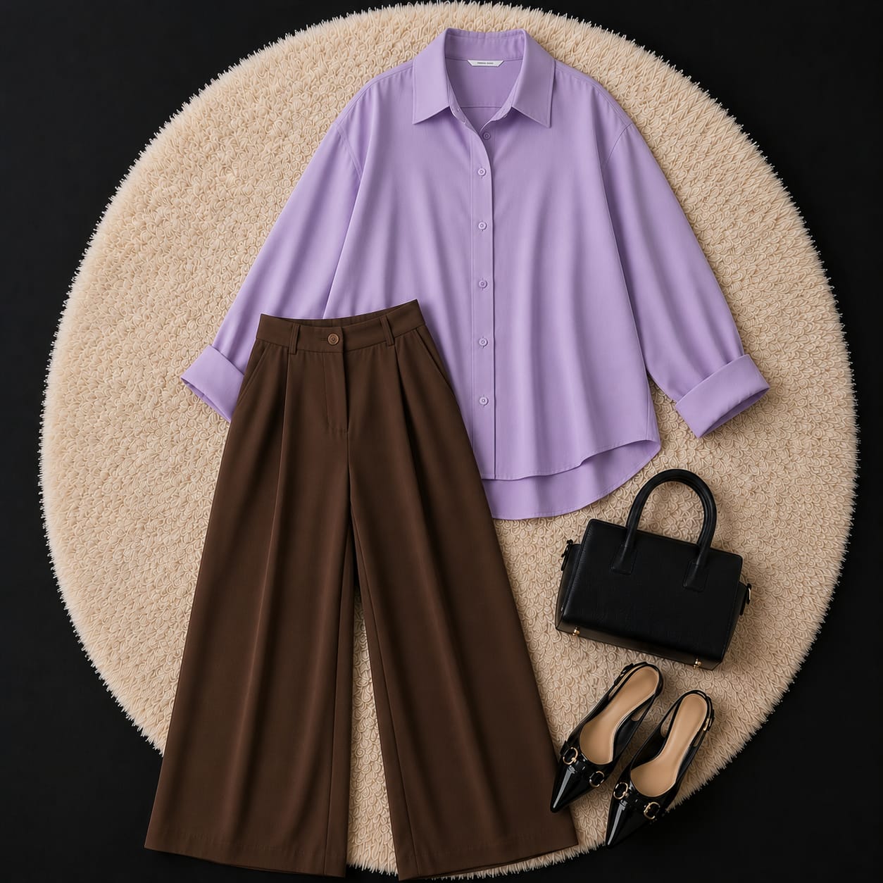 Brown Formal Pant With Lilac Button Down Shirt