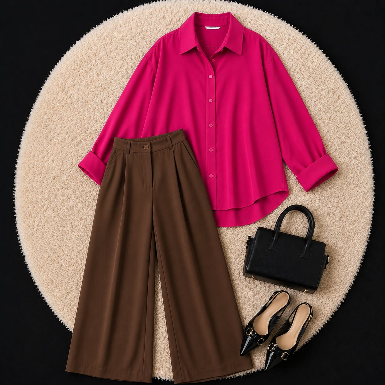Brown Formal Pant With Hot Pink Button Down Shirt
