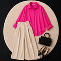 Beige Formal Pant With Hot Pink Button Down Shirt