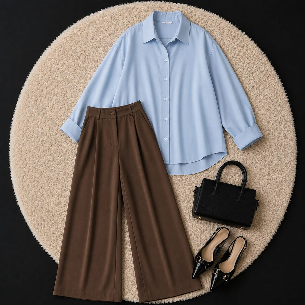 Brown Formal Pant With Sky Blue Button Down Shirt