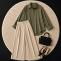 Beige Formal Pant With Olive Green Button Down Shirt