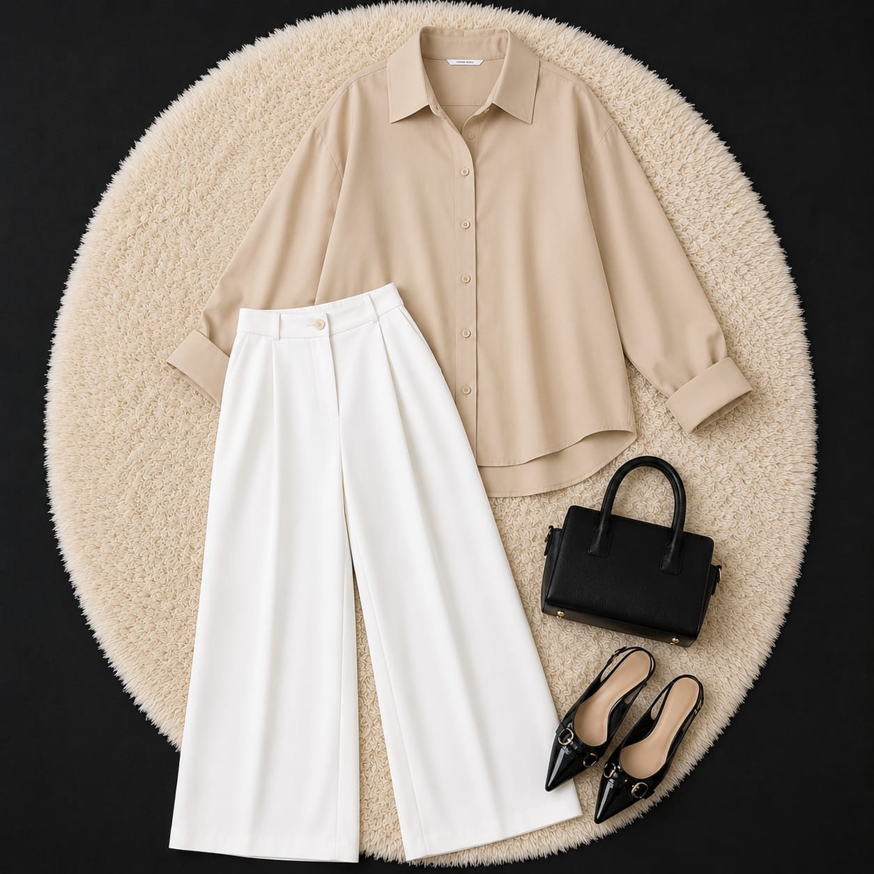 White Formal Pant With Beige Button Down Shirt