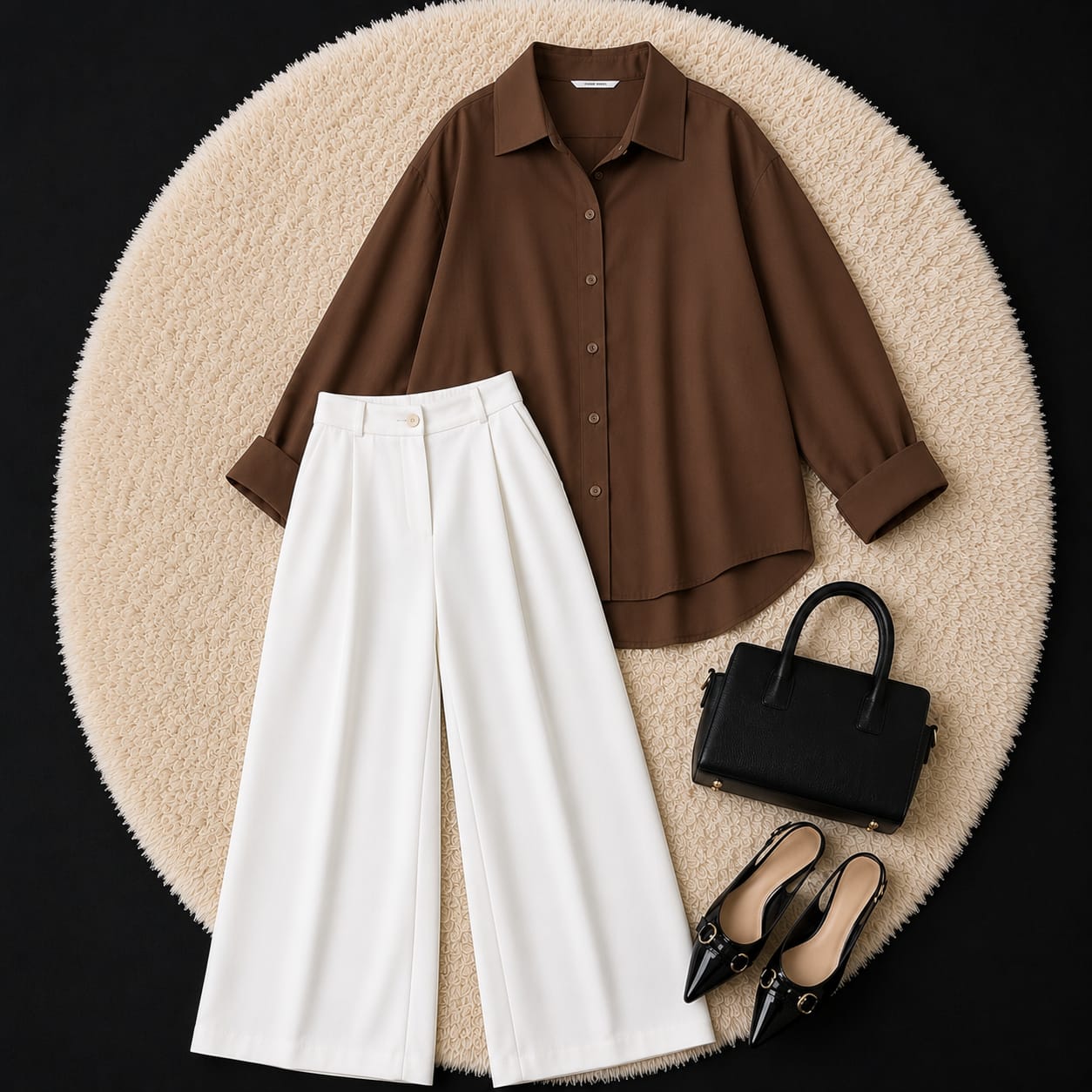 White Formal Pant With Brown Button Down Shirt