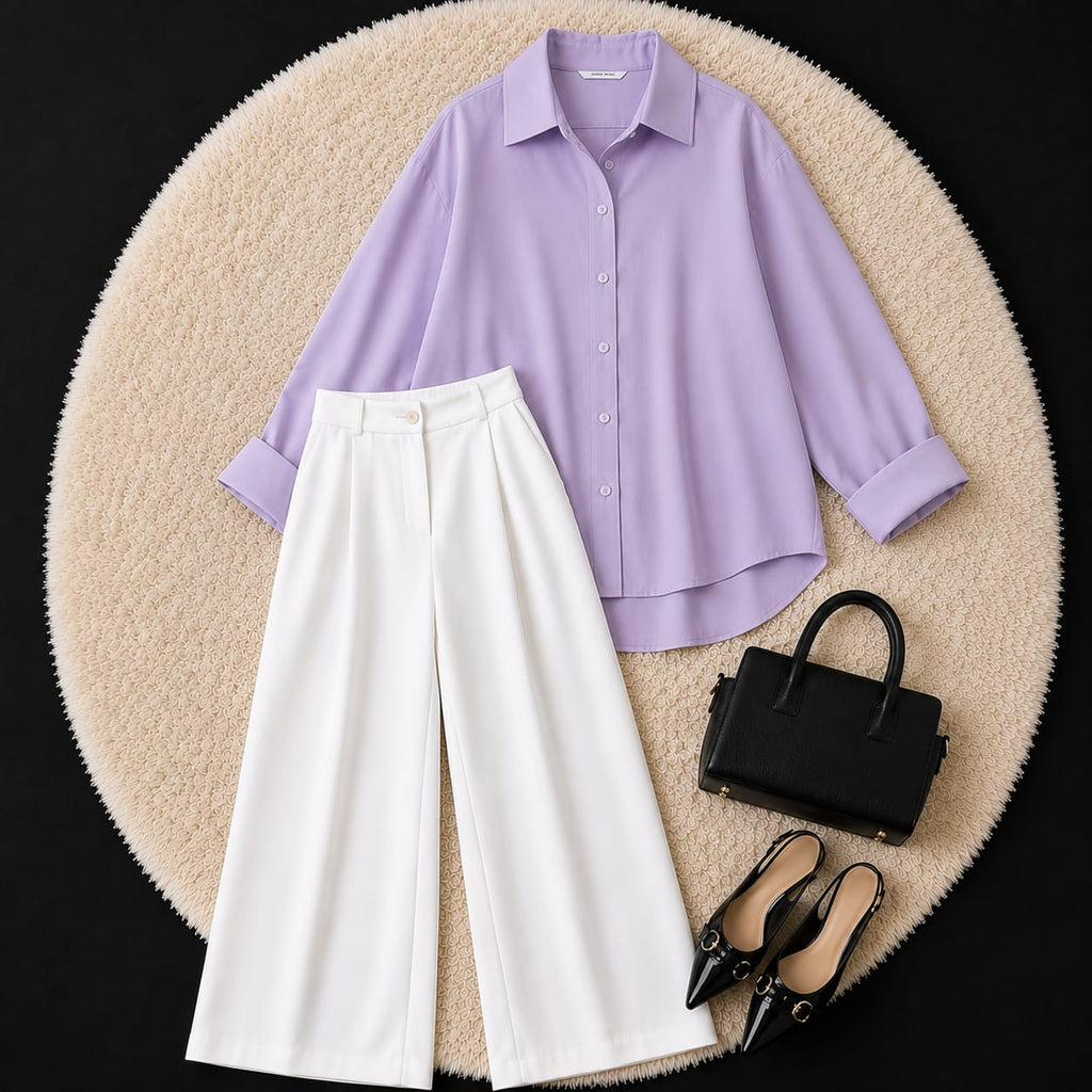 White Formal Pant With Lilac Button Down Shirt