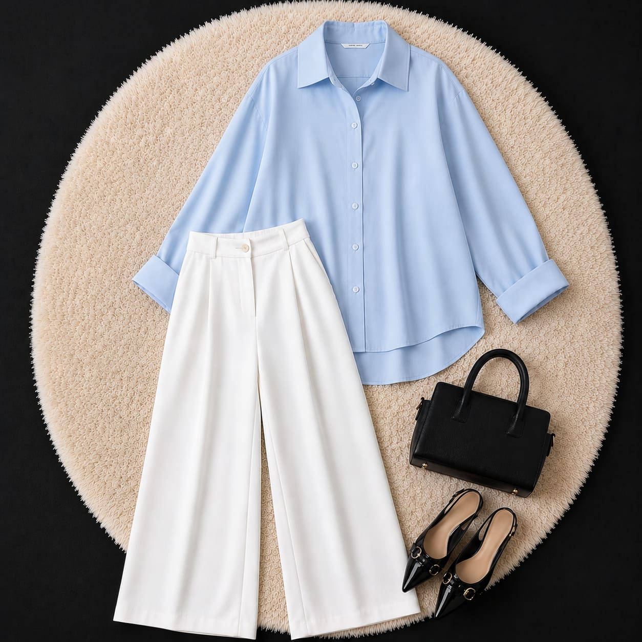 White Formal Pant With Sky Blue Button Down Shirt