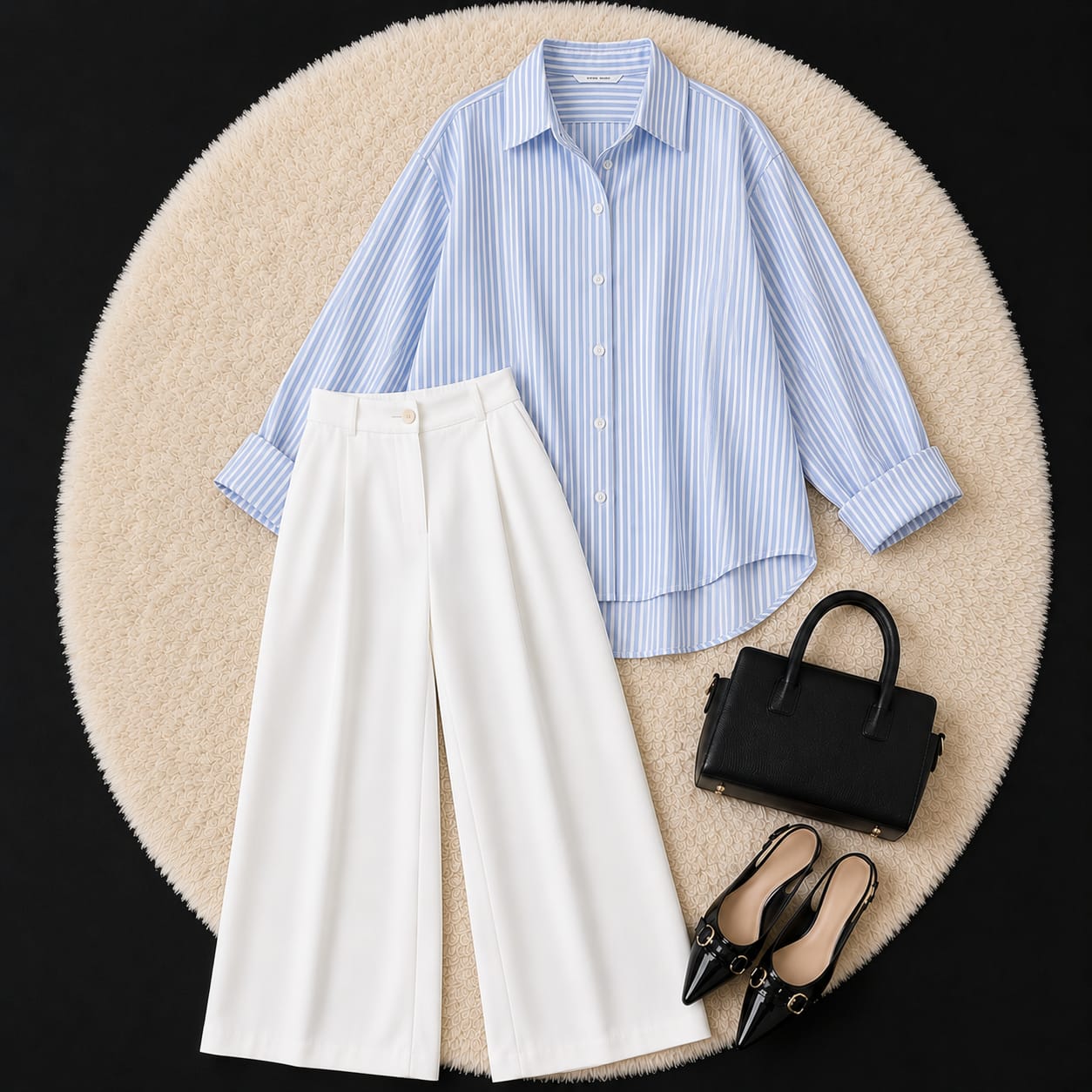 White Formal Pant With Sky Blue Stripe Button Down Shirt