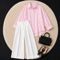 White Formal Pant With Baby Pink Stripe Button Down Shirt