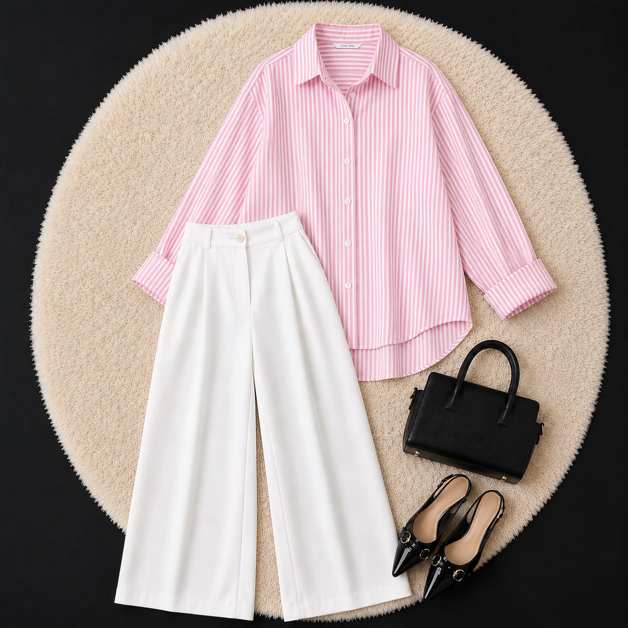 White Formal Pant With Baby Pink Stripe Button Down Shirt