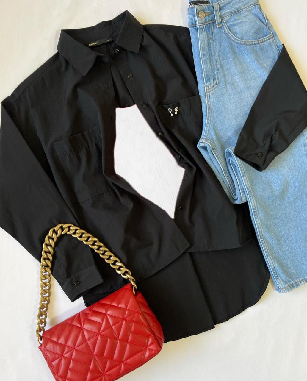 Black Button down shirt with iceblue jeans