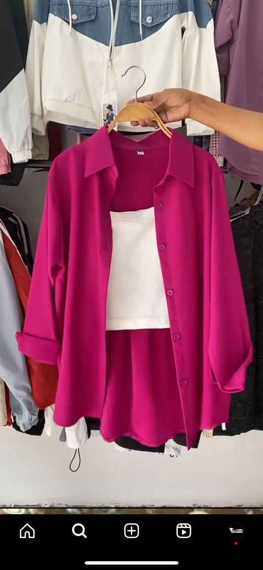 shocking pink button down shirt