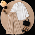White Down Shirt With Inner & Beige Flapper Trouser