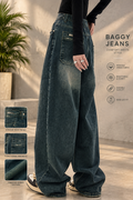 Vintage Washed Dark Blue Wide Leg Jeans