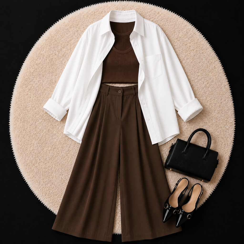 White Button Down Shirt With Brown Inner And Brown Formal Pant