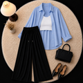 Sky Blue Down Shirt With Inner & Brown Flapper Trouser